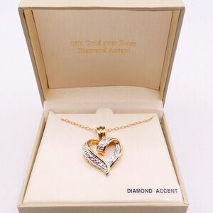 18kt over Brass Plated Diamond Open Heart 20" Necklace in Box